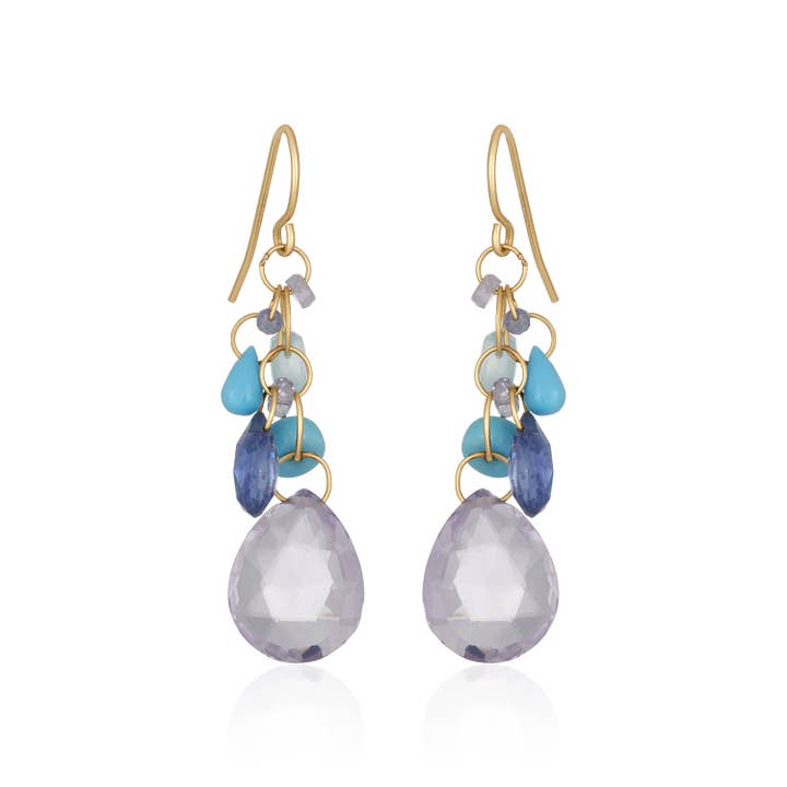 Turquoise Teardrop Cluster Amethyst Drop Earrings for wholesale by Mabel Chong