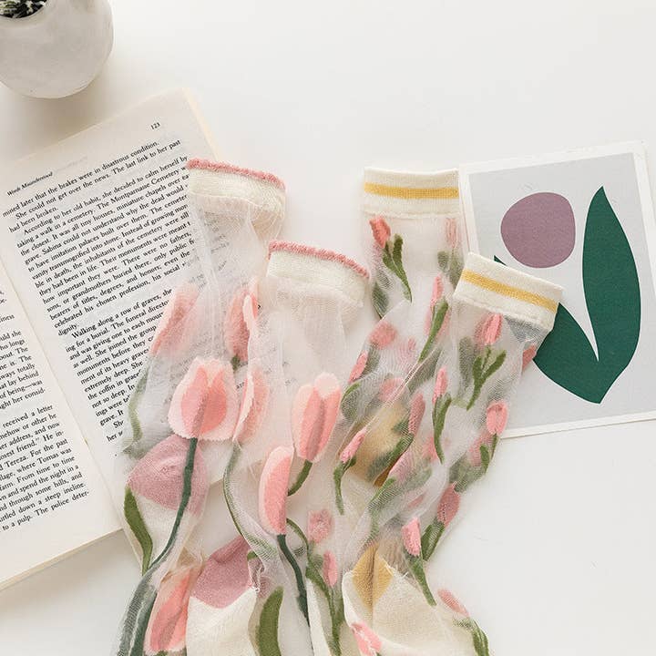 Rufia - Ultra-Thin Tulip Floral Socks for wholesale by Funkyrel® Atzbranding Limited