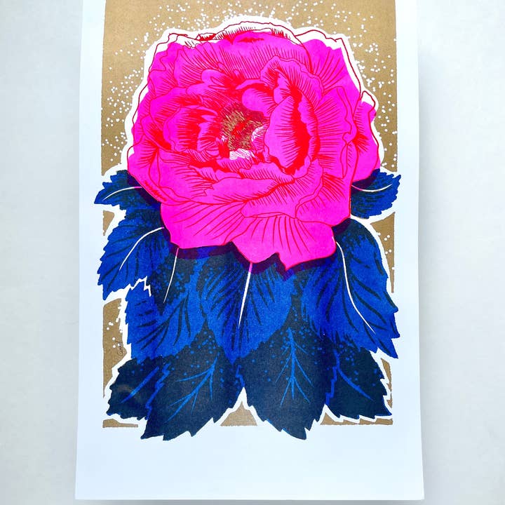 Emma Phelan Design - Wholesale Art print - Gold Peony Risograph Print2