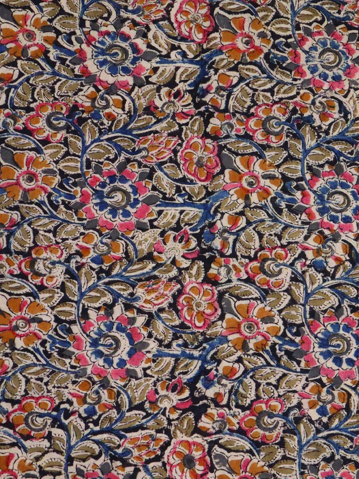 Black Flowers - Kalamkari Cotton Bandana (KK1422) for wholesale by White Lotus Fashions