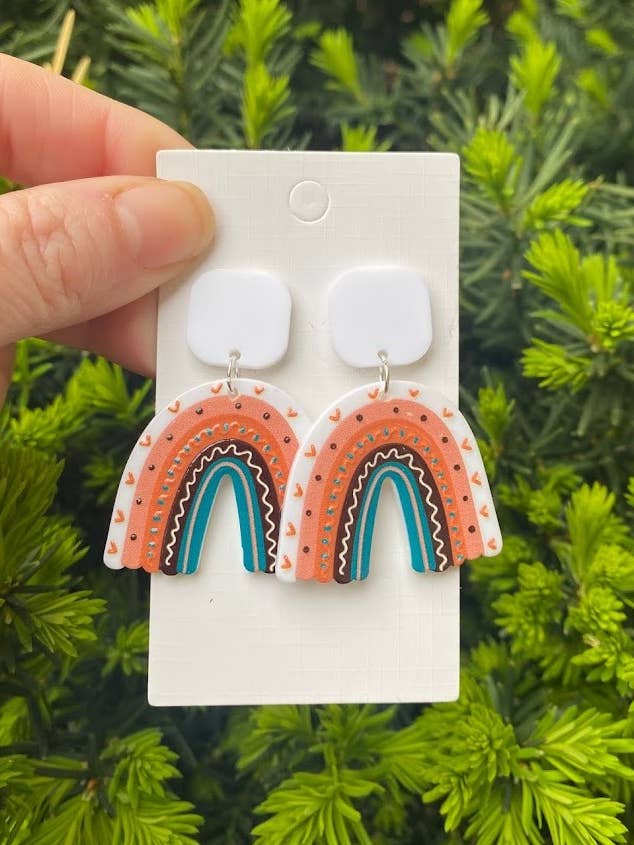 White Mod Rainbow Acrylic Statement Earrings for wholesale by Baubles by B