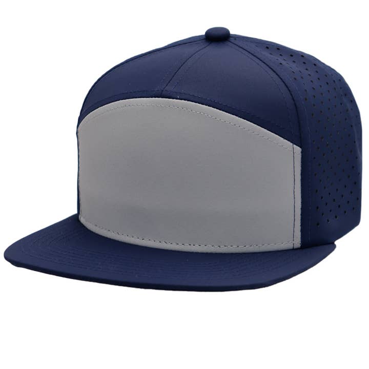 Cap Zone - Wholesale Flat Brim Cap - Unisex - Colored Front 7 Panel Digital Perforated Snapback