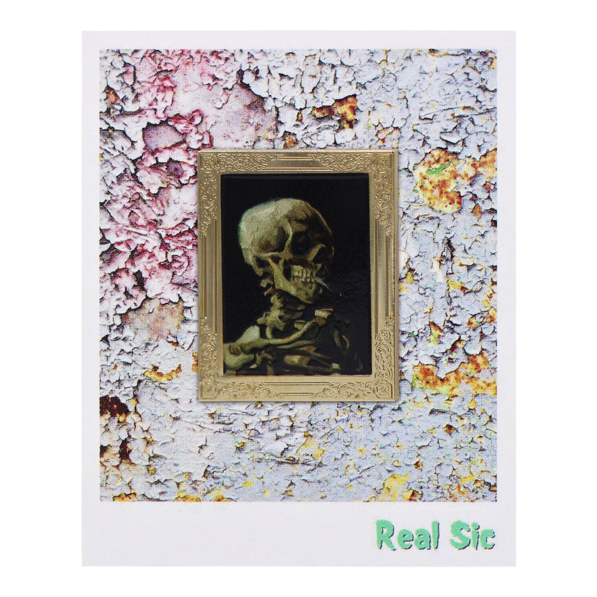 Real Sic – wholesale Lapel pin/button – Skull of a Skeleton with Burning Cigarette Art Enamel Lapel1