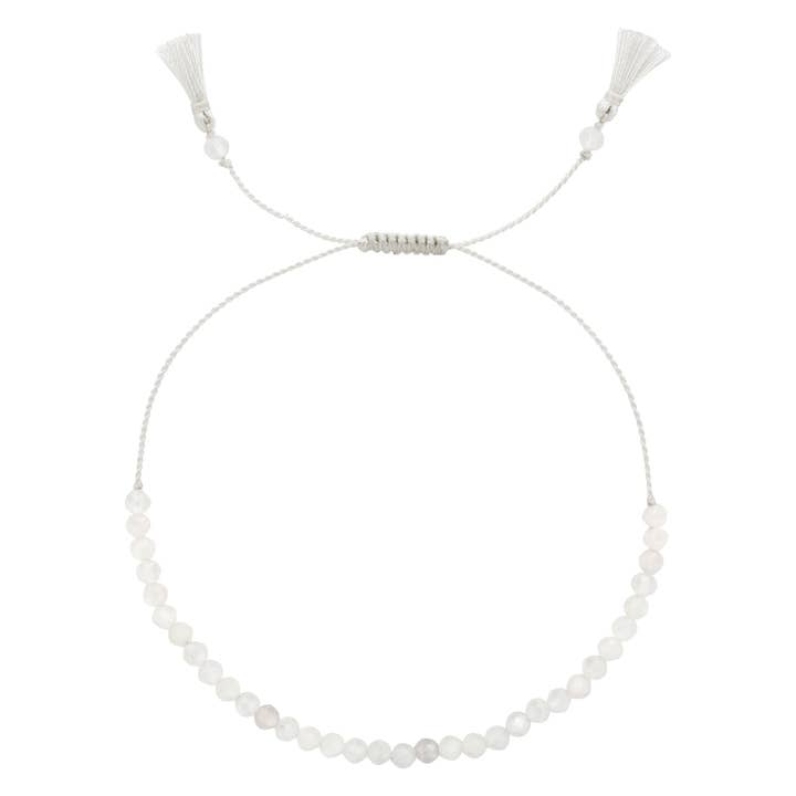 JUNE Birthstone: White Moonstone Women's Delicate Faceted Mini Tassel Bracelet for wholesale by Mala and Mantra