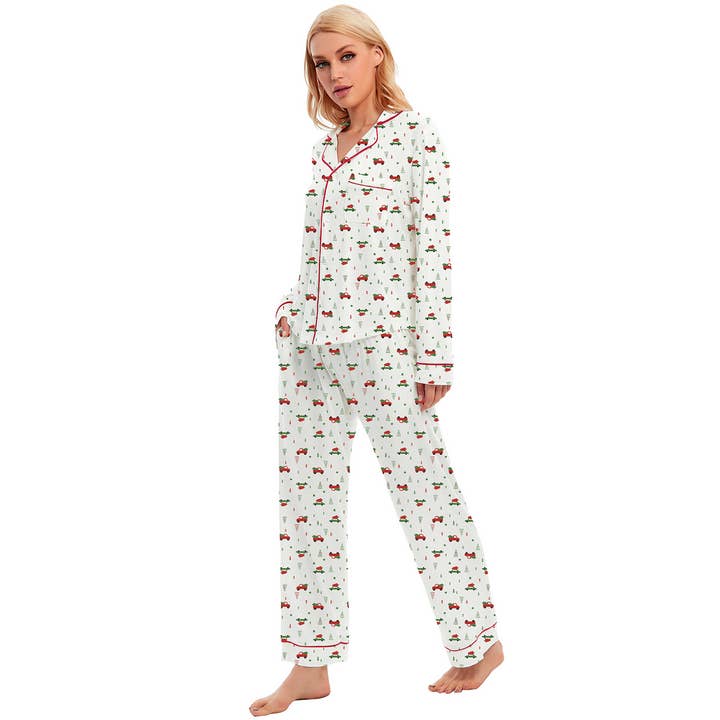 GEXWORLDWIDE - Wholesale Sleepwear Set - Women's - Women 100% Cotton Little Vehicles Christmas Pajama Set4