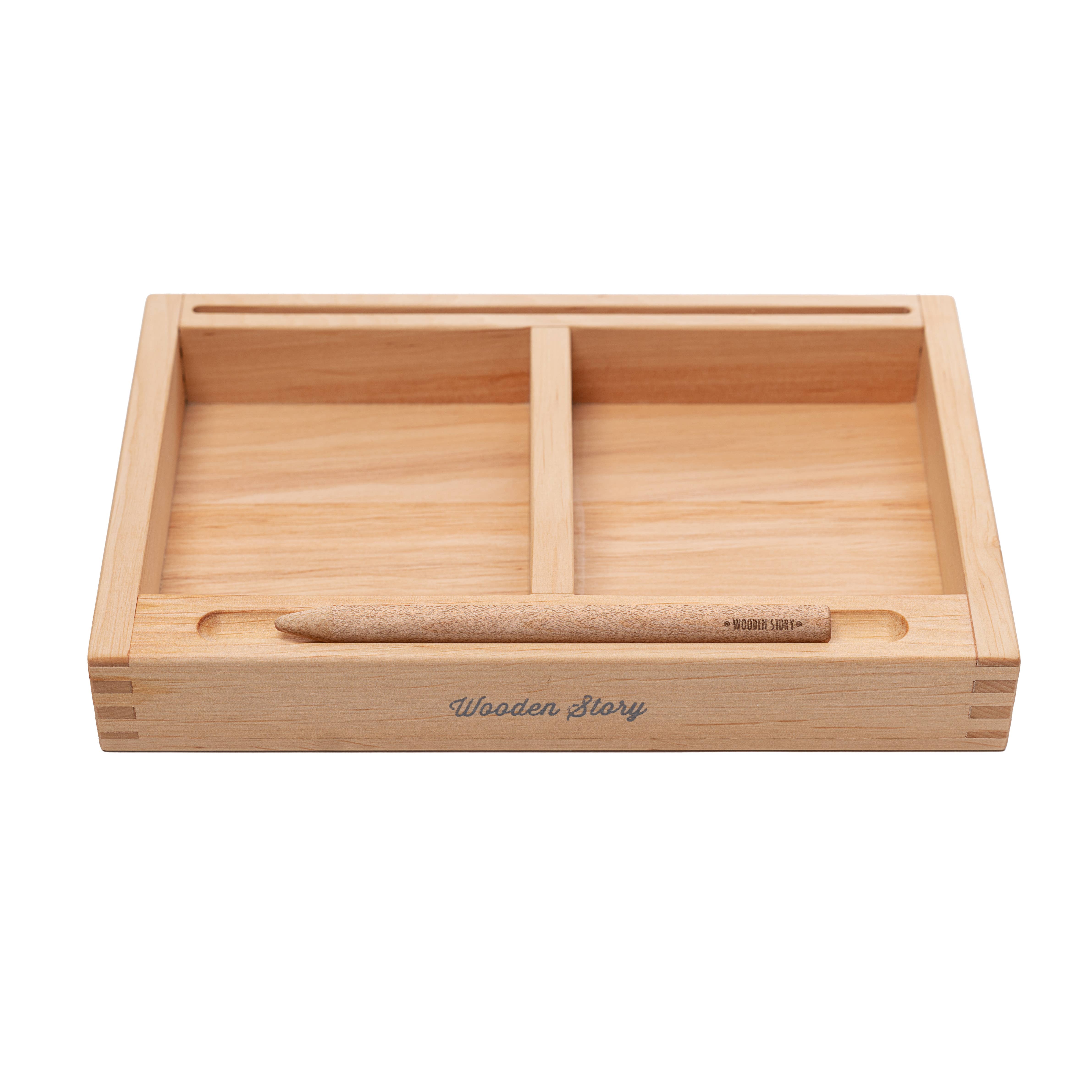Wooden Story Sp. z o.o. - Wholesale Wood Toy - Kids - Sand writing tray with divider + card holder2