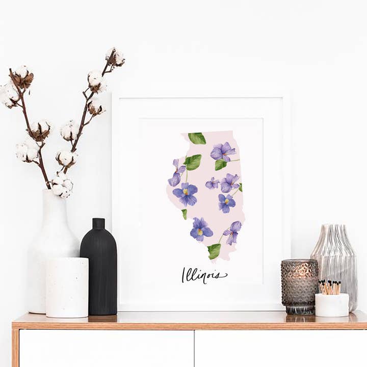 Imprimé fleur d'état violet de l'Illinois pour la vente par Two Peas Paper Co.