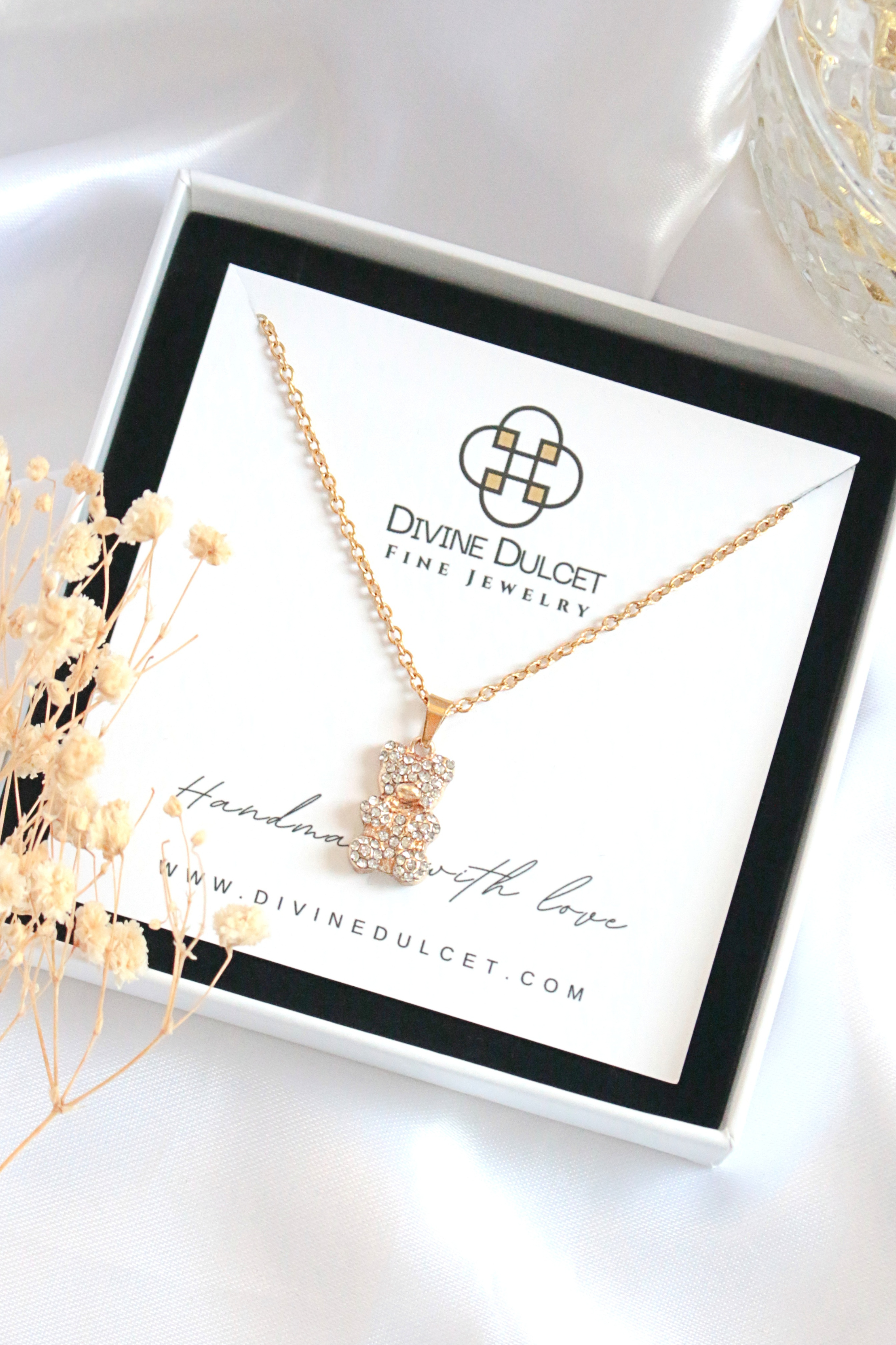 Divine Dulcet - Wholesale Pendant/Charm Necklace - 24 Karats Cubic Zirconia Teddy Bear Pendant Necklace2