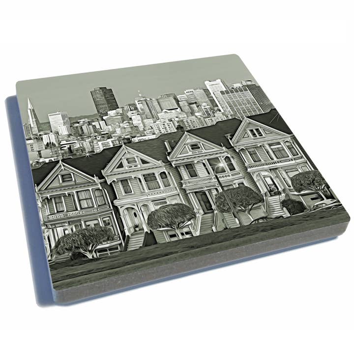 San Francisco Stone Coaster - Painted Ladies B/W for wholesale by EXIT82ART