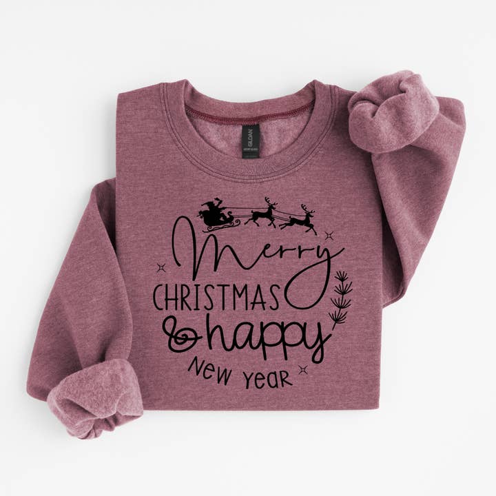Merry Christmas Happy New Year Christmas Sweatshirt for wholesale by Simply Spoken Apparel