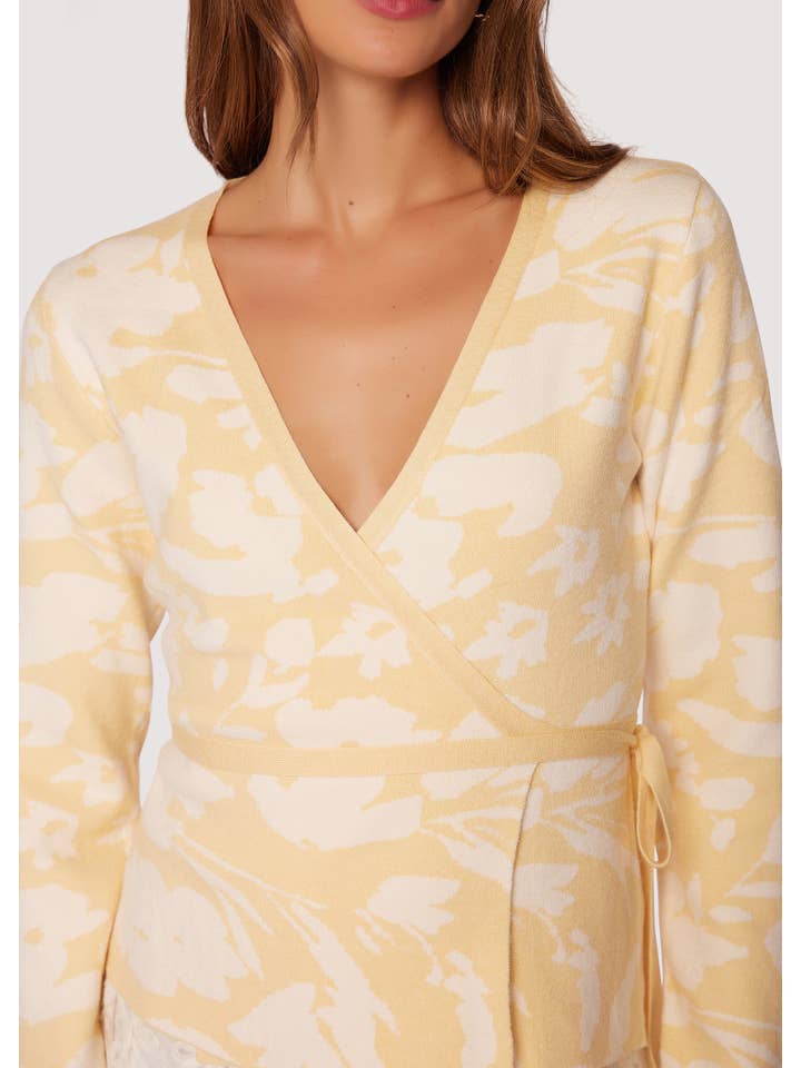BUTTER YELLOW Aurora Bliss Wrap Top - Spring Floral Knit Wrap for wholesale on Faire