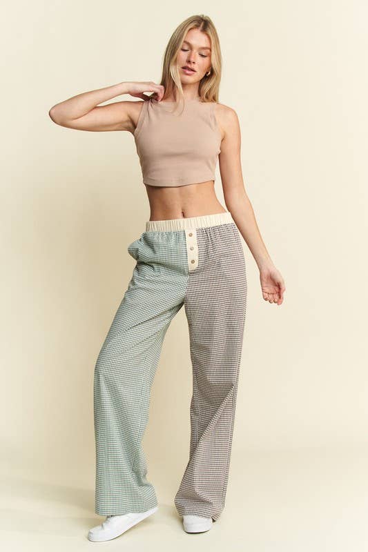 JADE BY JANE – Calças - Mulher por atacado – CALÇAS COLORBLOCK COM ESTAMPA XADREZ TAMANHO GRANDE3