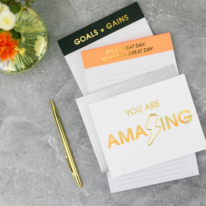 Chez Gagné - Wholesale Notepad - Goals + Gains - Lined Notepad - Perforated Sheets - Charcoal Black