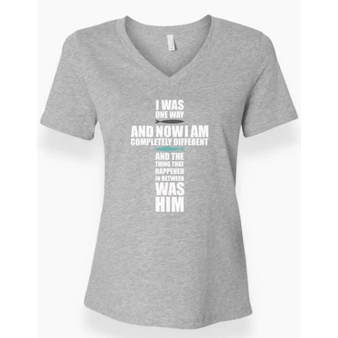 Den utvalda ljusgrå dam-t-shirt med V-ringning för wholesale av Anchor Distributors