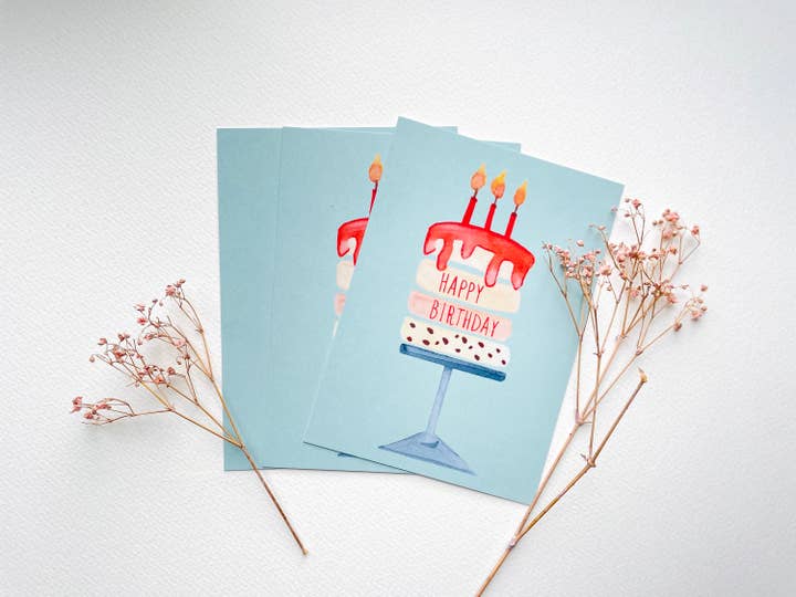 Postkarten-Set X 3 „Happy Birthday Torte“ | Geburtstag für den Großhandel von Elena Klein