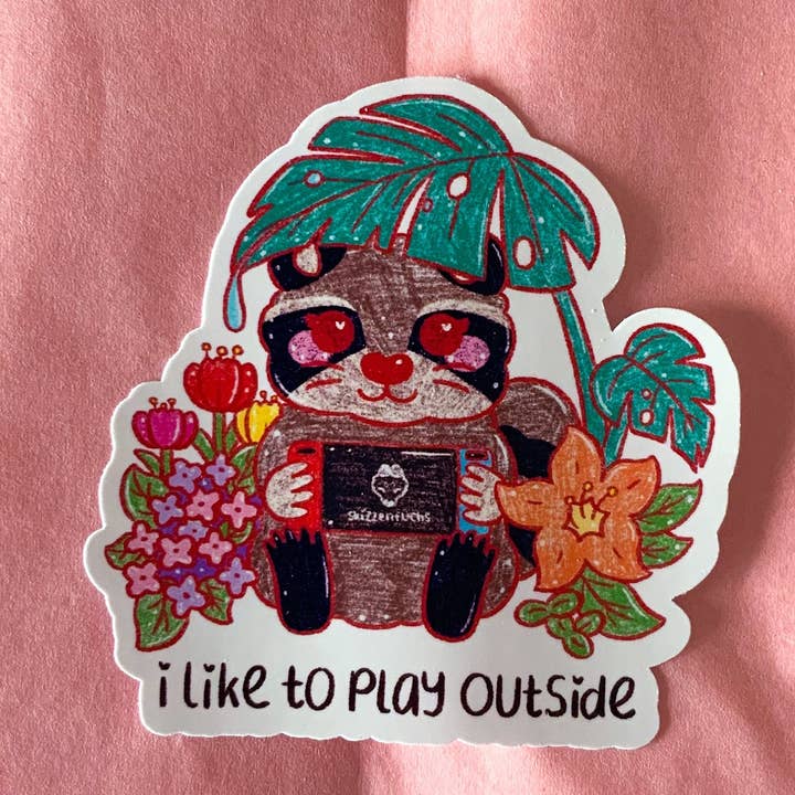 Autocollant floral en vinyle brillant Play Outside Switch pour la vente par Skizzenfuchs