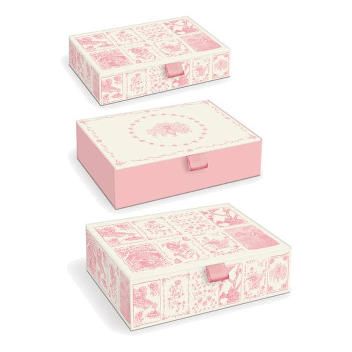 Conjunto de 3 caixas de charutos encaixáveis PM - Pink Tile Toile por atacado de Maison Royal Garden