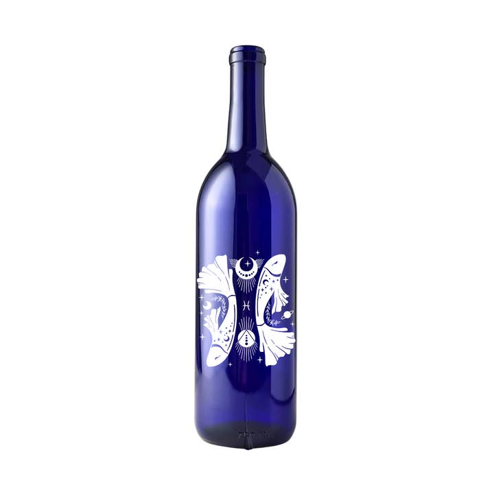 Zodiac Blue Laser Engraved Wine & Water 750mL Glass Bottles for wholesale by Amaryllis Park