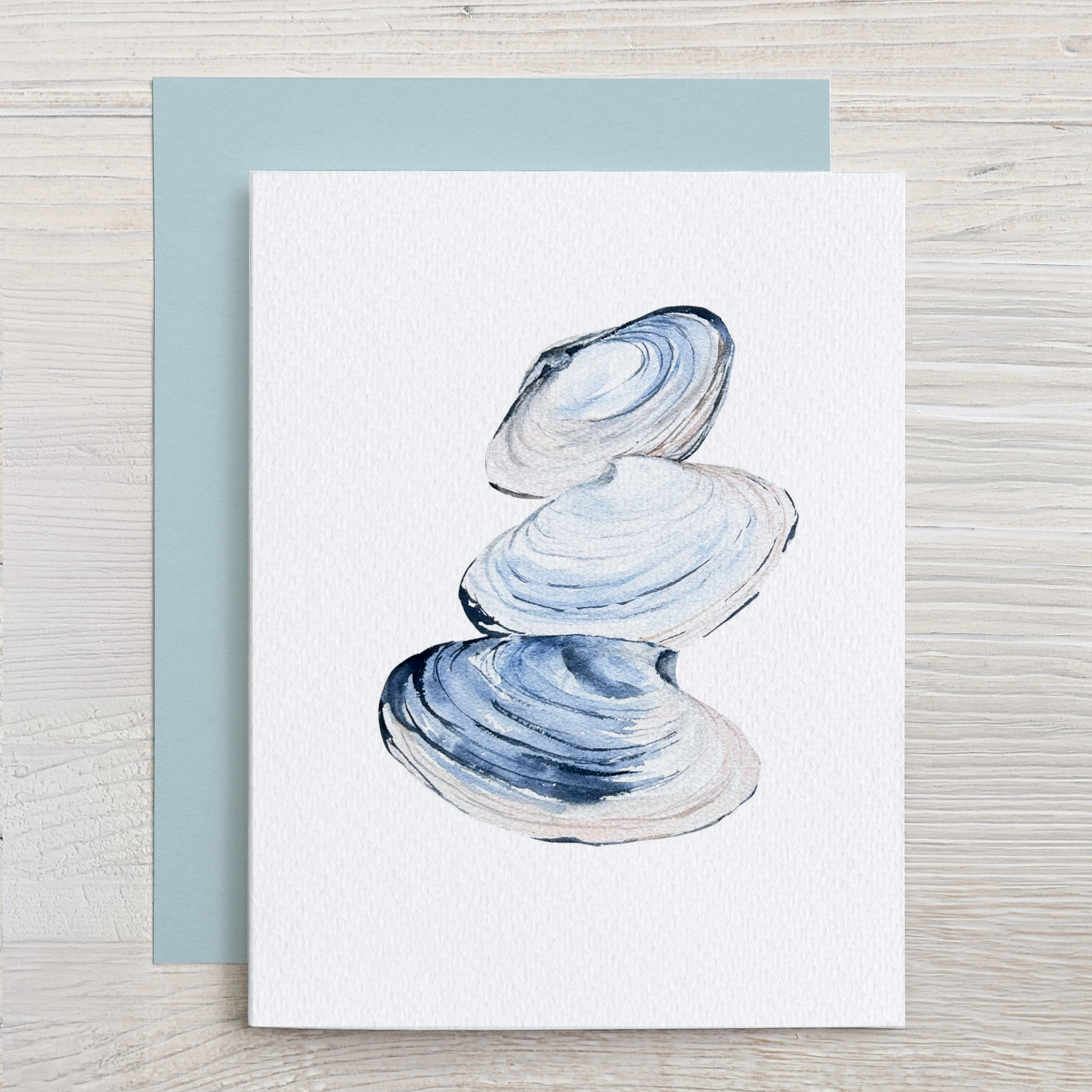 Waterline Studio - Wholesale Stationery/Notecard Set - Blue Shells Watercolor Note Card Set (Mussels, Oysters, Clams)3
