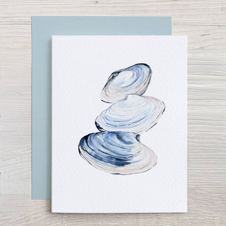 Waterline Studio - Wholesale Stationery/Notecard Set - Blue Shells Watercolor Note Card Set (Mussels, Oysters, Clams)3