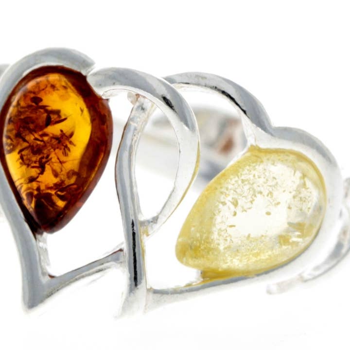925 Sterling Silver & Baltic Amber Heart Justerbar Ring - GL713A för wholesale av SilverAmber Jewellery
