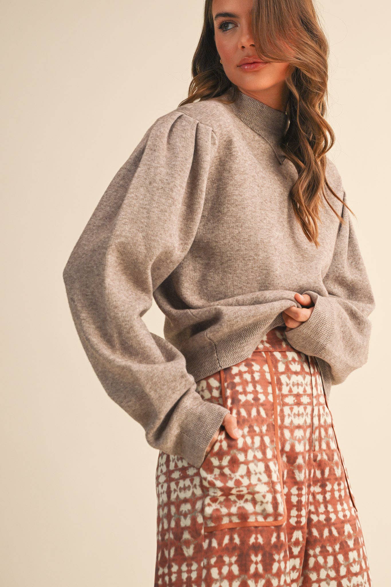 &MERCI - Wholesale Knit Sweater - Women's - MOCK NECK PUFF SLEEVE SWEATER MSW1103010