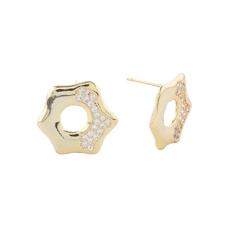 Sensibling Corp. - Wholesale Stud/Post Earrings - 14K Gold Dipped CZ Paved Octagon Stud Earrings1