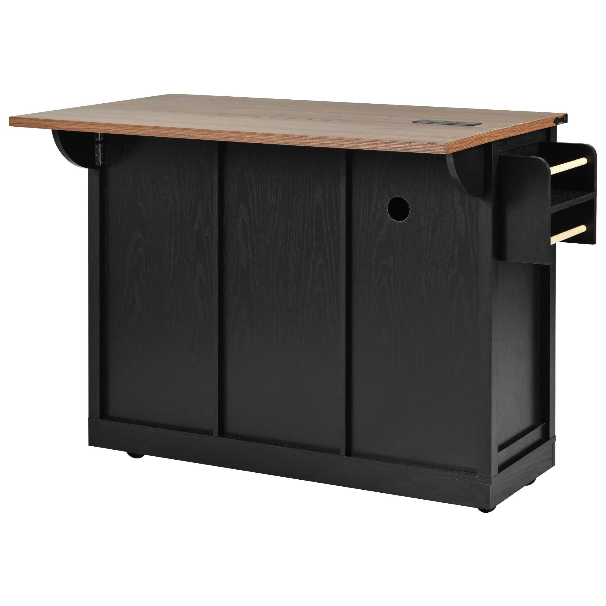 Orange County Decor - Wholesale Kitchen Storage/Organizer - K&K 53.7" Farmhouse Kitchen Island With Power Outlet, 2 Sliding Barn Door Kitchen Storage Island With Drop Leaf, Spice Rack Rolling Kitchen Cart On Wheels, For Home, Kitchen And Dining Room, Black28
