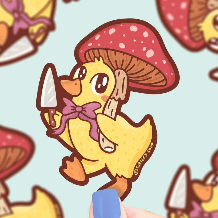 Stabby Duck Cute Cottagecore Funny Vinyl Sticker for wholesale by Turtle's Soup