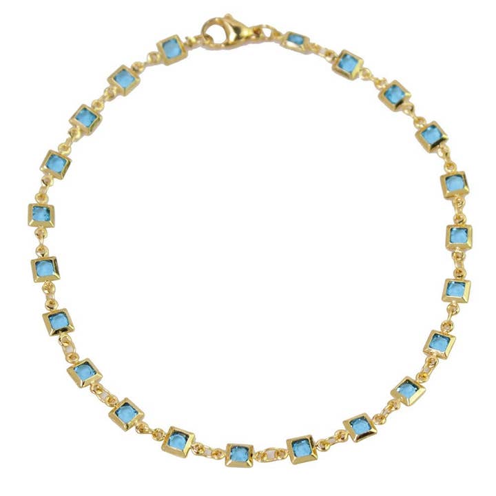 18K Gold Plated Light Blue Crystal Square Ankle Bracelet for wholesale by Vesa Jewels