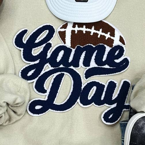 Navy Game Day Football Chenille-patch voor wholesale door Trendy Transfers