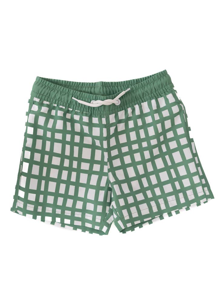 Costume da bagno a quadri verde scuro per ragazzi per la vendita all'ingrosso da parte di Coral Reef Swim