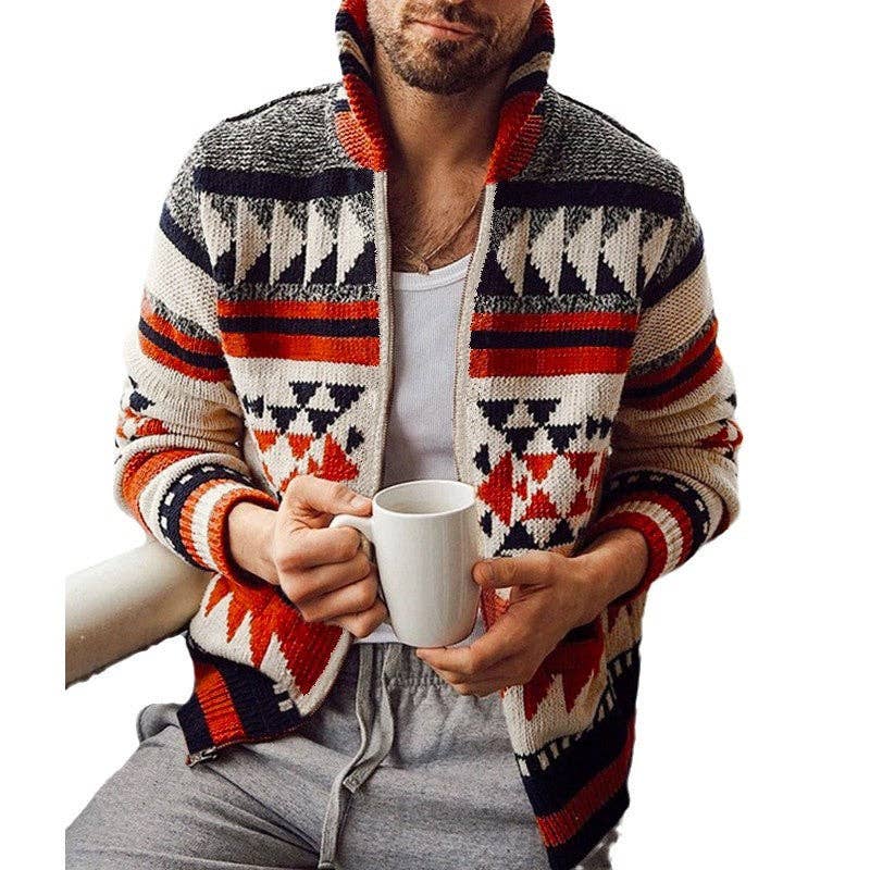 Red Knitted Cardigan Sweater for Men Trendy Urban Style for wholesale on Faire3