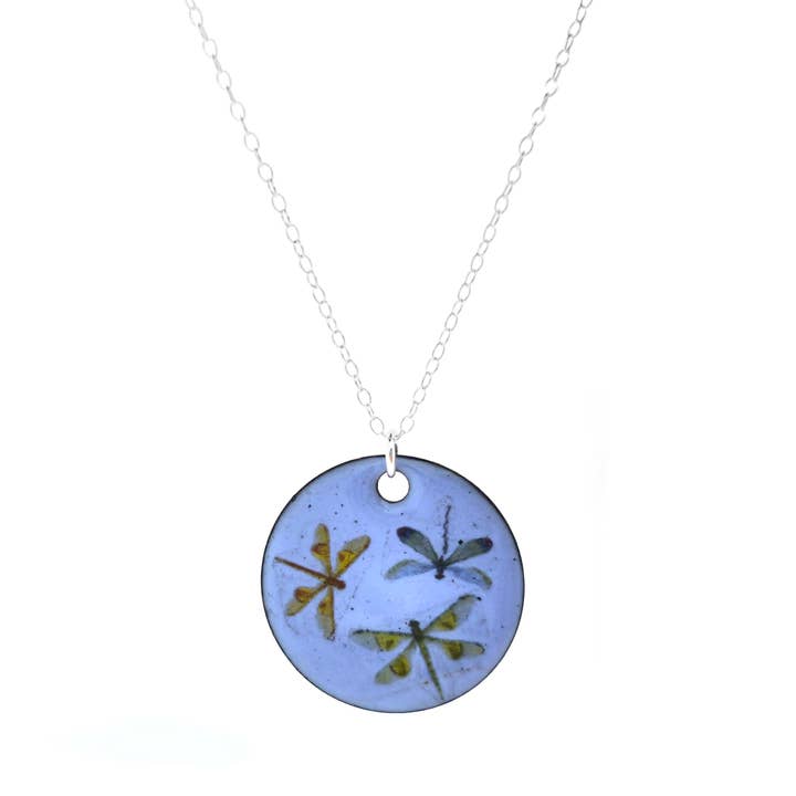 Blue enamel Dragonfly pendant necklace for wholesale by Mijoux Creations