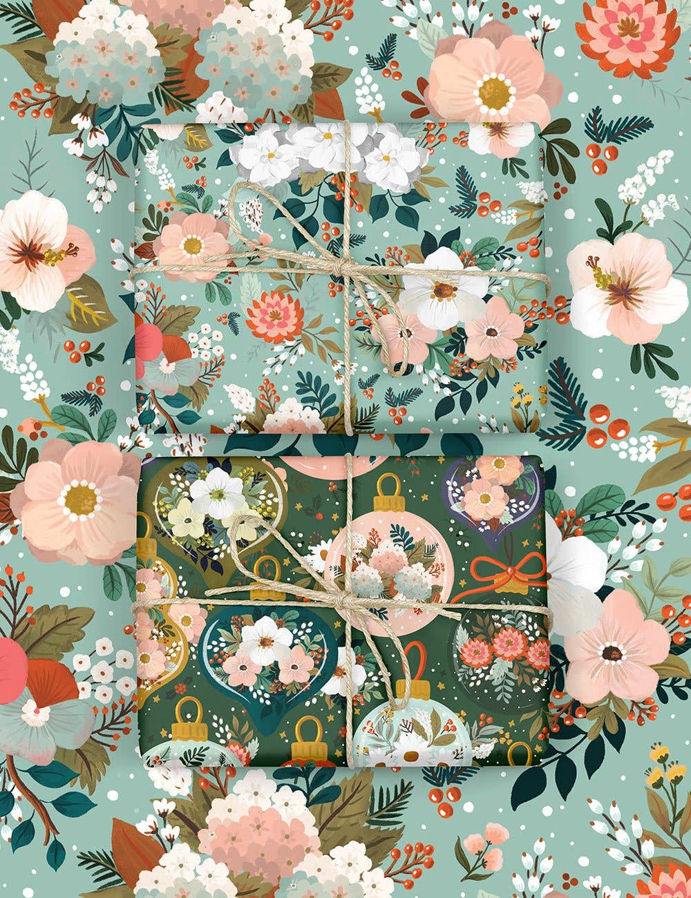 Bespoke Letterpress - Wholesale Flat Wrap - Christmas Ornaments / Floral Fields 6pk Gift Wrap17