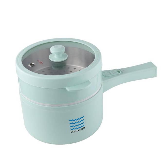 DRINKPOD 1.6L Electric Hot Pot with Steamer, Portable Multi Cooker for Ramen, Eggs, Soup, Oatmeal Non-Stick Mini Pot with Adjustable Temperature (AQUA) for wholesale by DRINKPOD LLC