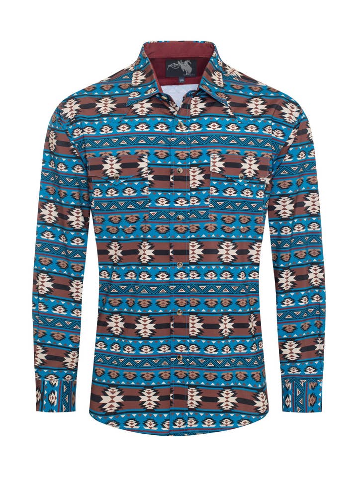 Rodeo Clothing - Vente Chemise à col boutonné – homme - Chemise homme western à boutons pression en perles imprimé aztèque - MPS110L-118