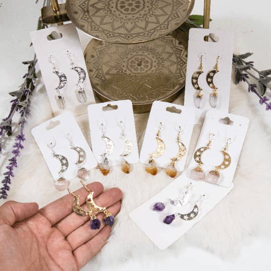 Brincos Lua de Cristal com Pedras Preciosas por atacado de Rock Paradise