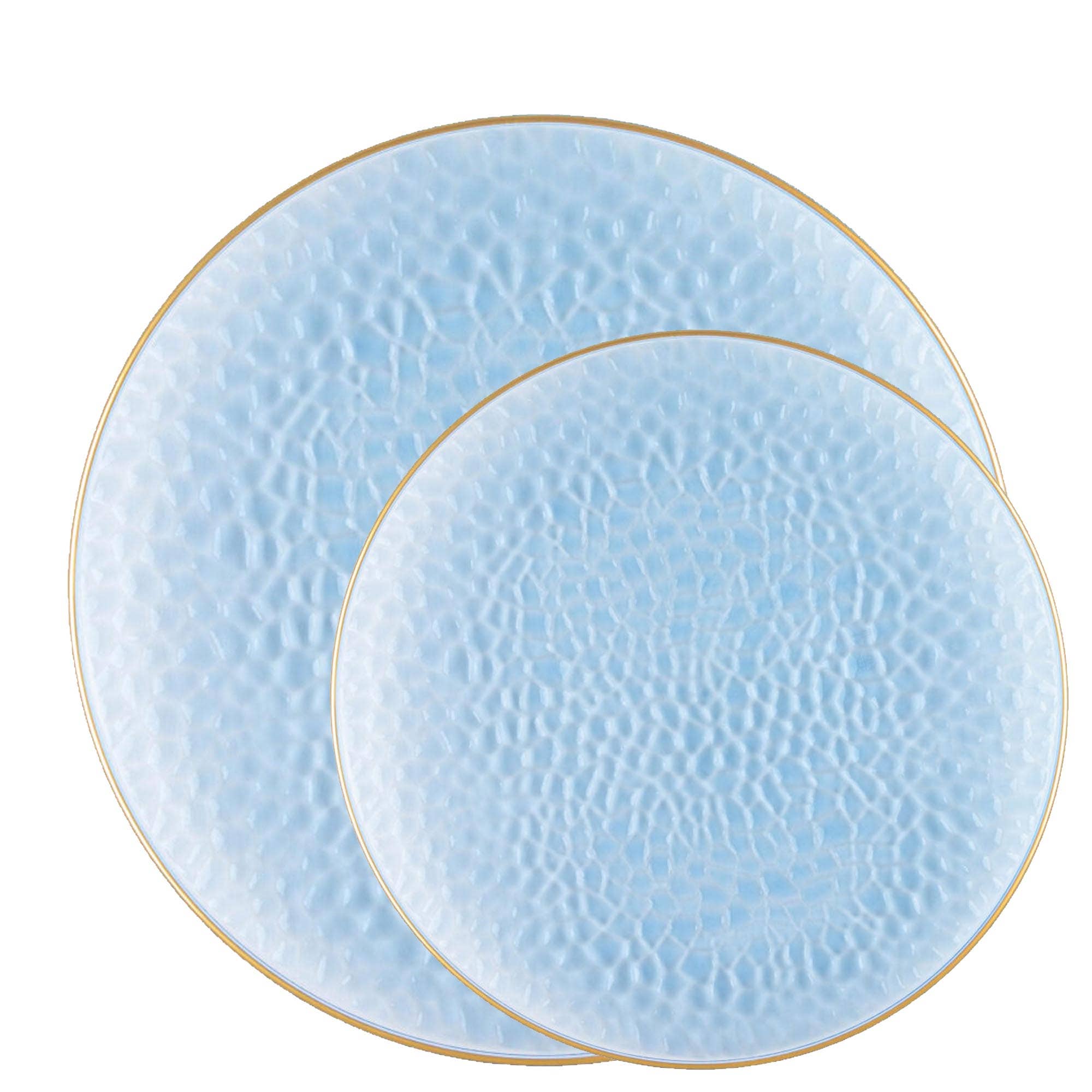 EcoQuality – wholesale Disposable plate – Disposable Hammered Blue Plastic Lunch Plates Gold Rim Combo0