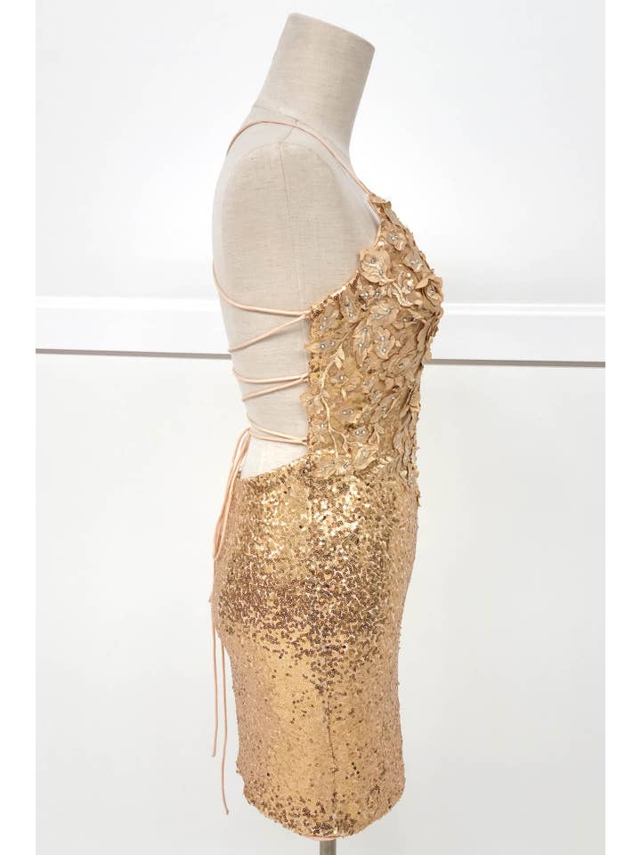 Chicas - Wholesale Dress - Women's - Bodycon Sequin Mini Dress With Flowers and Straps C80728