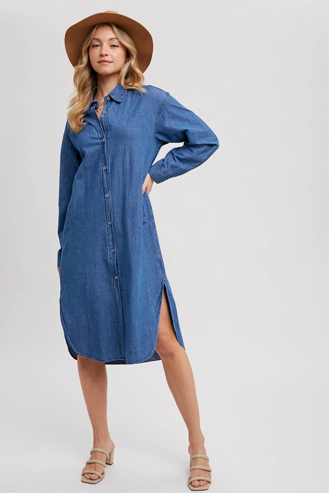 Bluivy – wholesale Dress – Women's – DENIM LONGLINE SHIRT MIDI DRESS10
