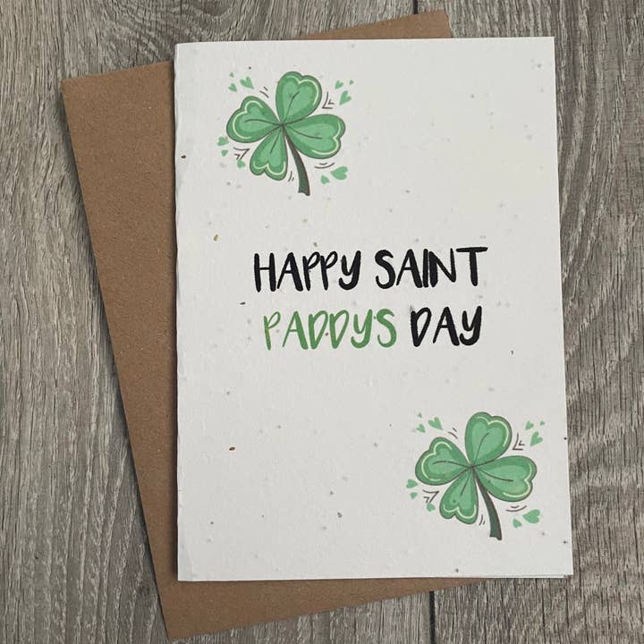 Plantable St Paddy's Day Card. Handmade seed paper card for wholesale by Little princess crafts