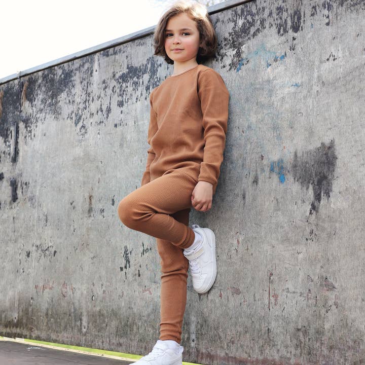 DreamBuy - Wholesale Lounge set – Kids - Caramel Ribbed Lounge Set Unisex Pajama Pyjama Tracksuit Pjs