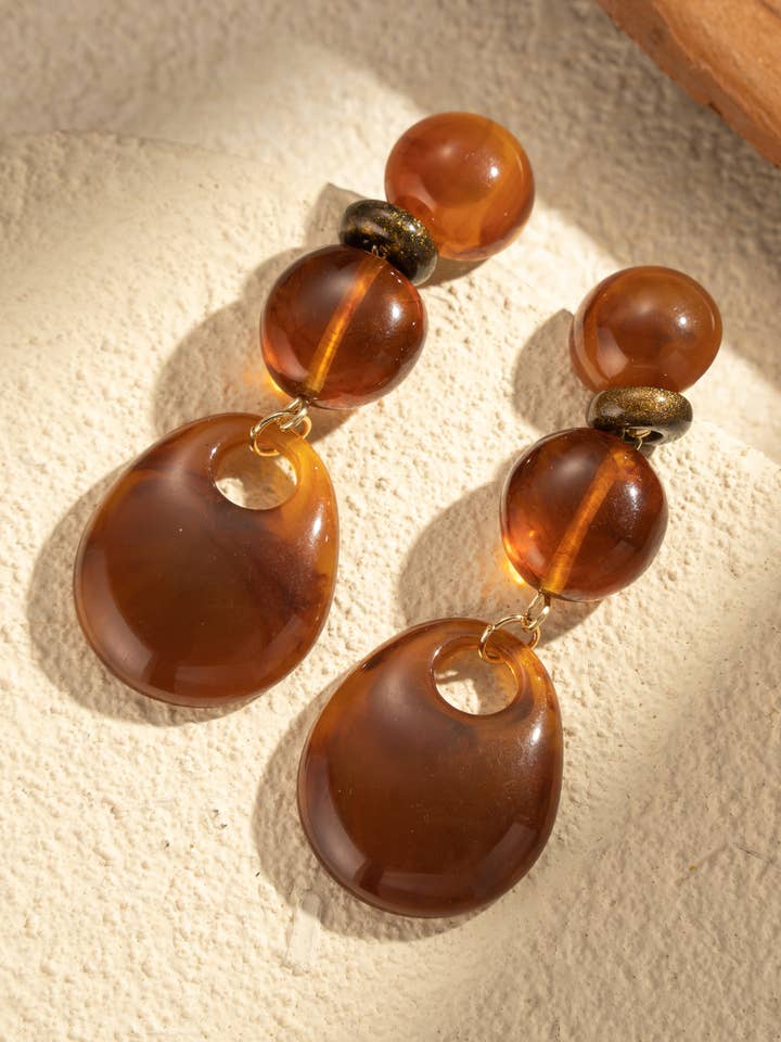 Brown marbled resin earrings chic woman stainless steel for wholesale by COSMOS