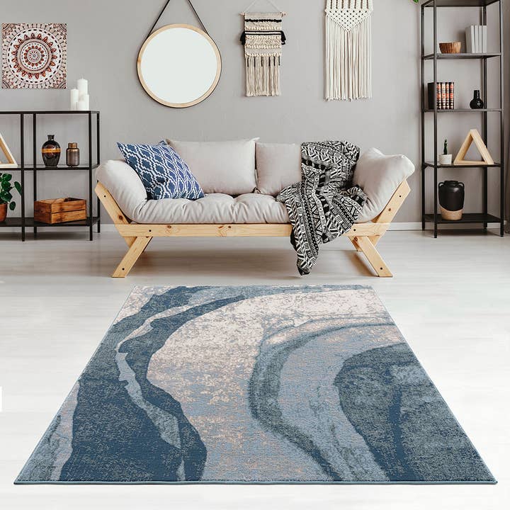 Olliix - Vente Tapis - Tapis abstrait Grace Wave Area 8x10/5x7/6x9, bleu1