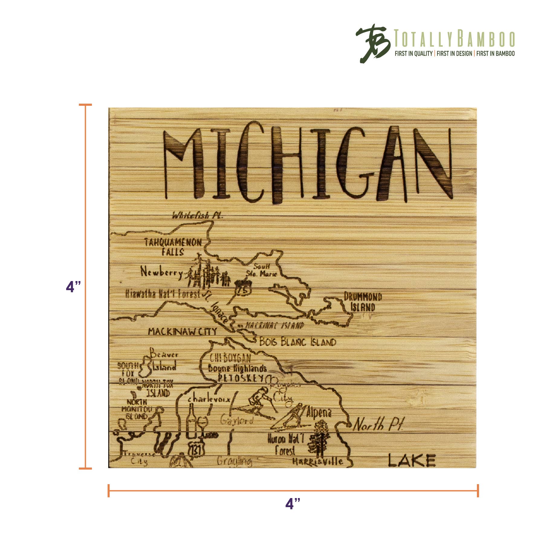 Totally Bamboo – wholesale Underlägg – Michigan Puzzle 4-PC. Glasunderlägg med fodral5