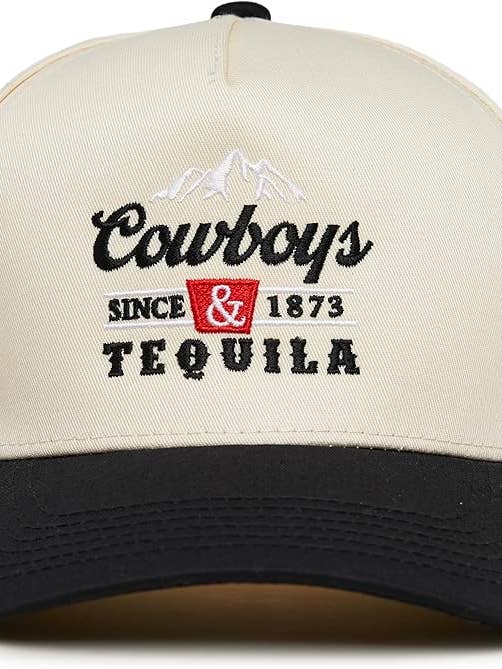 2-Tone Embroidered Cap - Cowboys and Tequila - Black/Beige for wholesale by Funky Junque