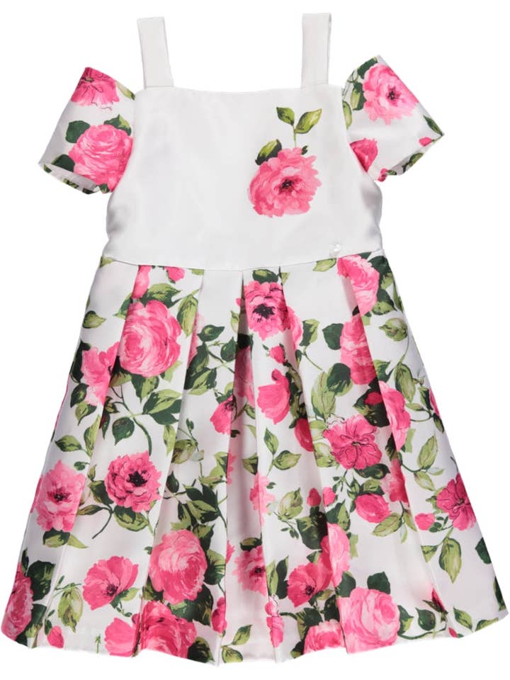 Pink and white dress with floral pattern and cut-outs for wholesale by Piccola Speranza