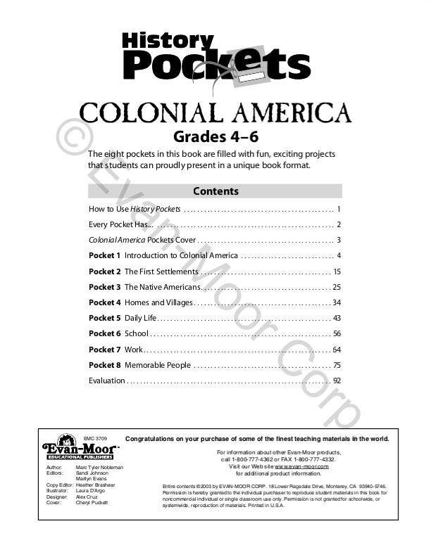 Evan-Moor Educational Publishers - Wholesale History & Geography - History Pockets: Colonial America, Grade 4 - 61
