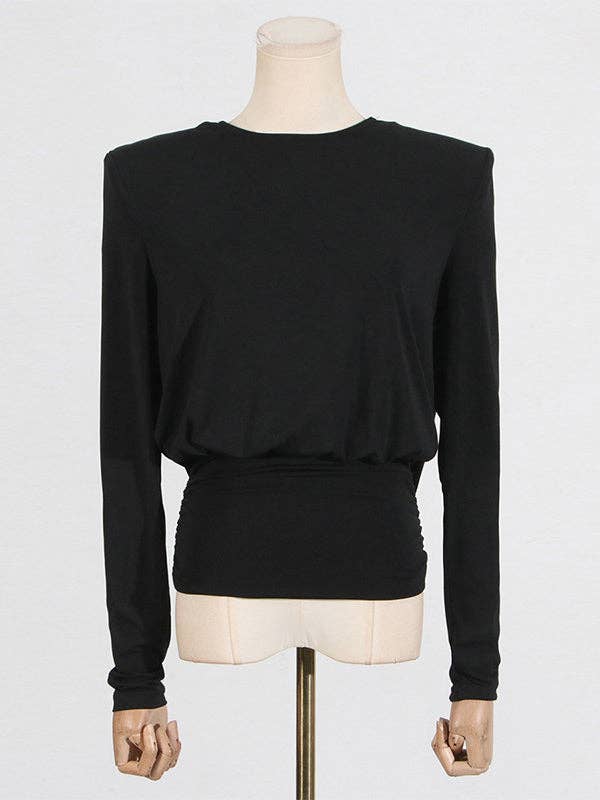 OceanusSwim – wholesale Blouse – Women’s – Long Sleeves Backless Shoulder Pad Solid Color Round-Neck Blouses&Shirts Tops5